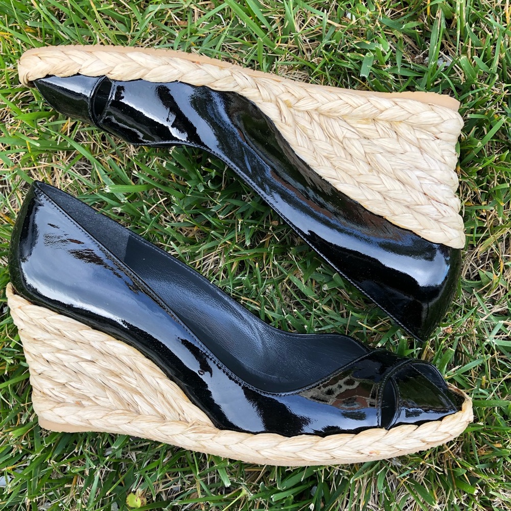 Stuart Weitzman Pumpex Espadrille Black Patent 7.5
